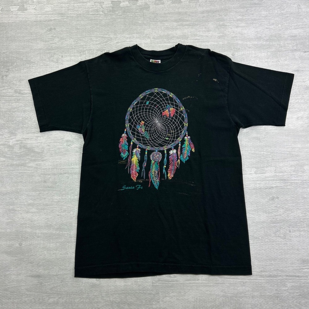 Vintage 90s Santa Fe Dream Catcher Shirt Adult Large Black 1995 Nature‎